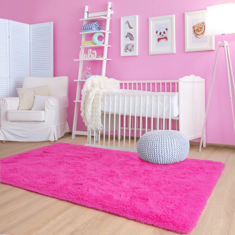 Noahas Fluffy 4x6 Hot Pink Rugs for Bedroom Girls,Shaggy Kids Rug,Thick Shag Throw Carpet,Soft Non-Slip Dorm Nursery Area Rugs for Living Room Home Decor Aesthetic - Image 5